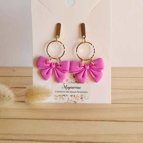 Boucles d'oreilles polymère acier inoxydable artisanales mapierrine france noeux rose