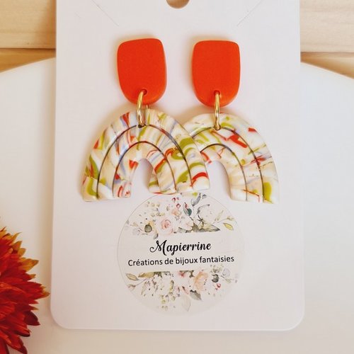 Boucles d'oreille en pâte polymère fait main en france par mapierrine collection arc en ciel