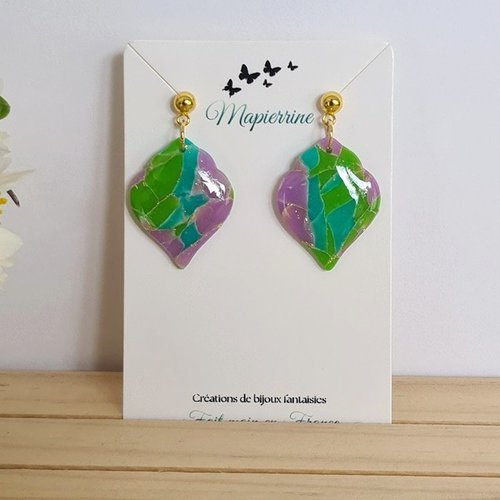 Boucles d’oreille fait main en pâte polymère et acier inoxydable collection cindy bijoux artisanaux fabriqués en france a