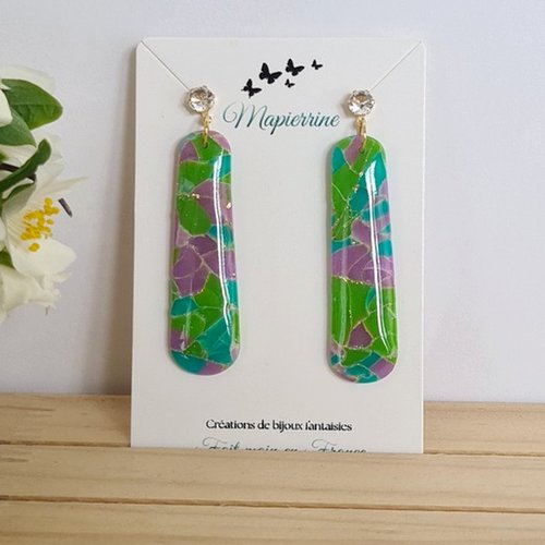 Boucles d’oreille fait main en pâte polymère et acier inoxydable collection cindy bijoux artisanaux fabriqués en france b