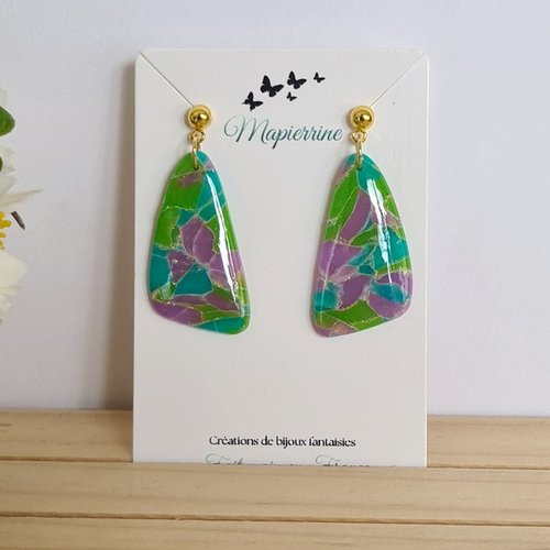 Boucles d’oreille fait main en pâte polymère et acier inoxydable collection cindy bijoux artisanaux fabriqués en france c