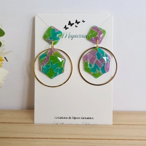 Boucles d’oreille fait main en pâte polymère et acier inoxydable collection cindy bijoux artisanaux fabriqués en france d