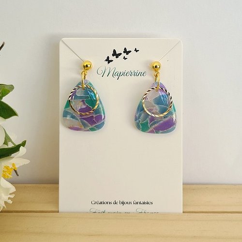 Boucles d’oreille pâte polymère femme acier inoxydable bijoux faits main en france collection linda boucles artisanales b