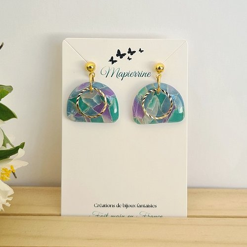 Boucles d’oreille pâte polymère femme acier inoxydable bijoux faits main en france collection linda boucles artisanales c