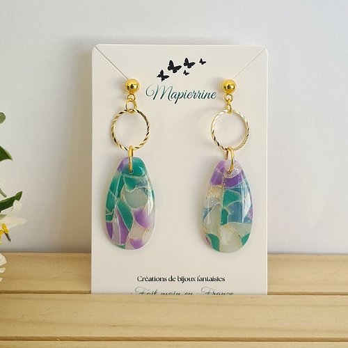 Boucles d’oreille pâte polymère femme acier inoxydable bijoux faits main en france collection linda boucles artisanales d