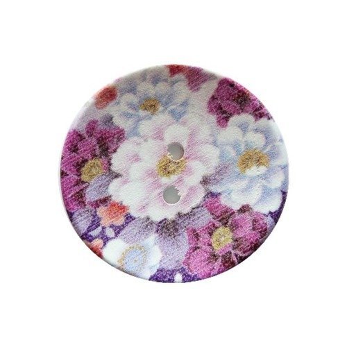 2 boutons ronds bois fantaisis couture scrapbooking 4 cm fleur mauve