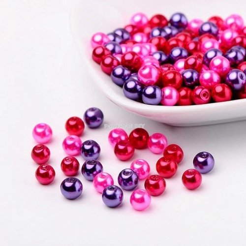Perles ronde de verre nacré 8 mm en mélange fabrication bijoux rouge rose violet