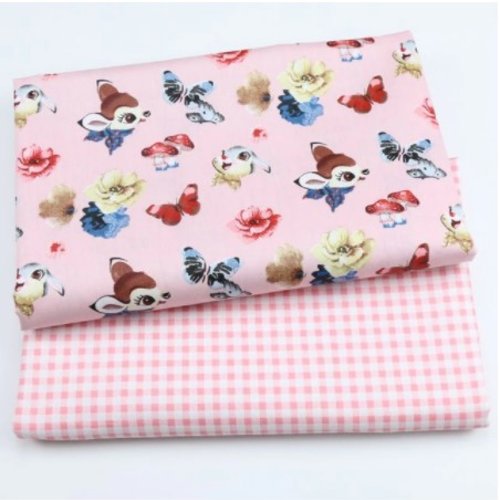 Lot de 2 coupons tissu patchwork coton couture 50 x 80 cm enfant vichy rose