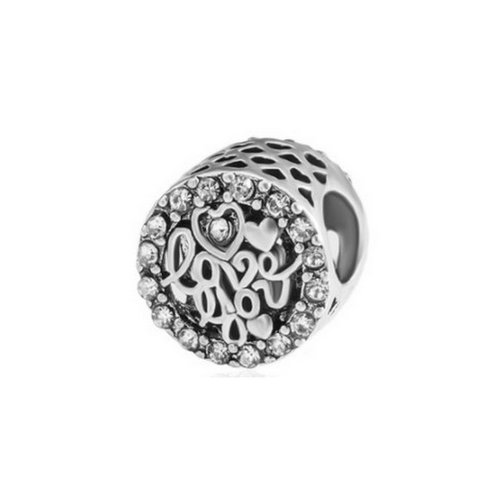 1 perle européenne charm métal strass argenté love