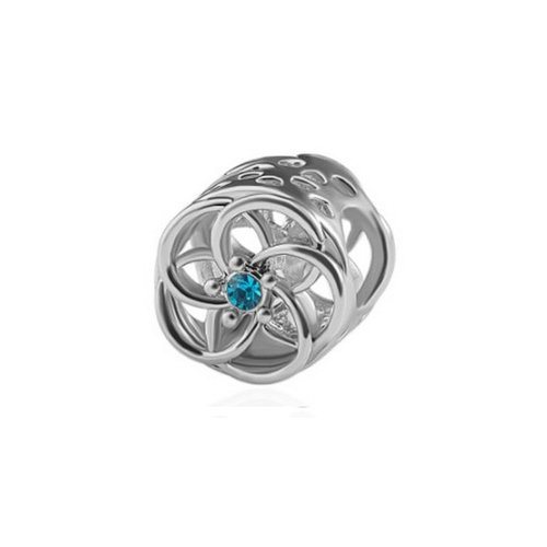 1 perle européenne charm métal strass argenté fleur