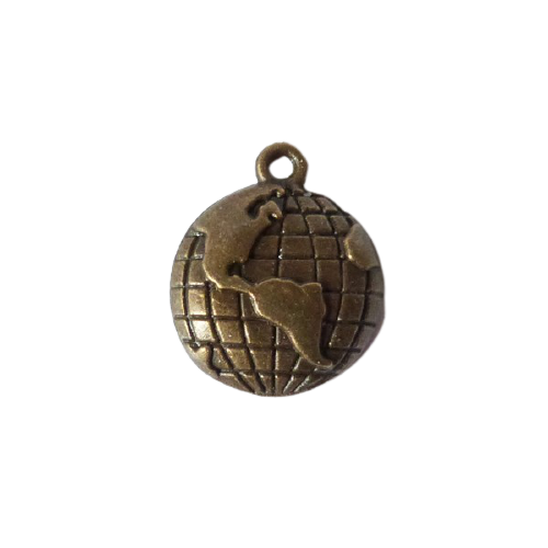 7 breloques fabrication bijoux couleur bronze 1.5 x 1.7 cm globe monde