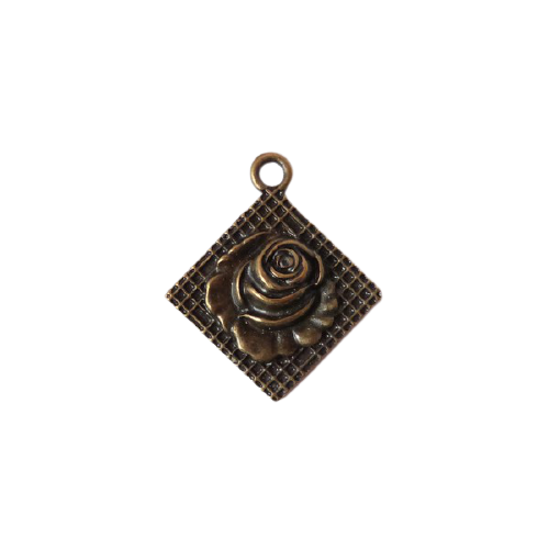 1 breloque fabrication bijoux couleur bronze 3.3 x 3.9 cm medaille fleur rose