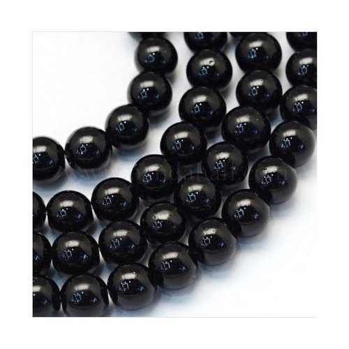 25 perles rondes en verre nacré 8 mm noir