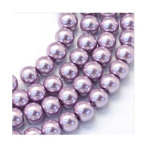 50 perles rondes en verre nacré fabrication bijoux 6 mm mauve