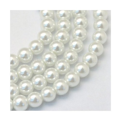 50 perles rondes en verre nacré fabrication bijoux 6 mm blanc