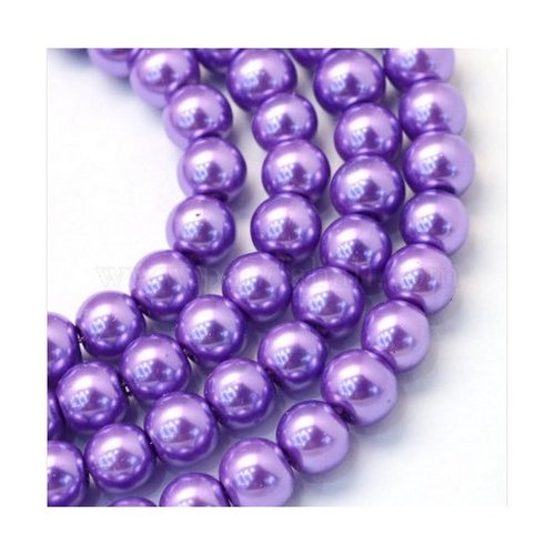 50 perles rondes en verre nacré fabrication bijoux 6 mm violet