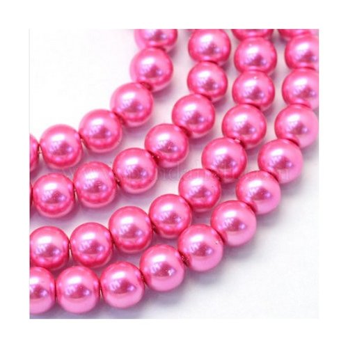 50 perles rondes en verre nacré fabrication bijoux 6 mm rose vif