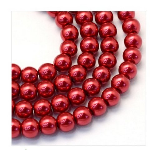 50 perles rondes en verre nacré fabrication bijoux 6 mm rouge