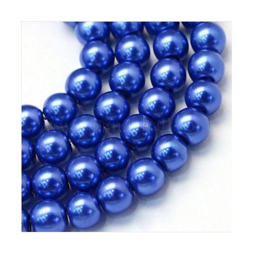 50 perles rondes en verre nacré fabrication bijoux 6 mm bleu