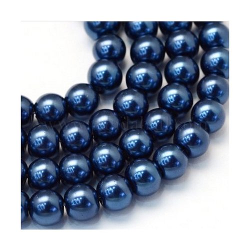 50 perles rondes en verre nacré fabrication bijoux 6 mm bleu fonce