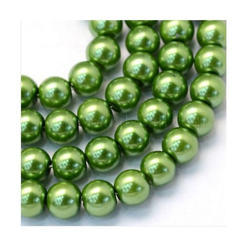 50 perles rondes en verre nacré fabrication bijoux 6 mm vert olive