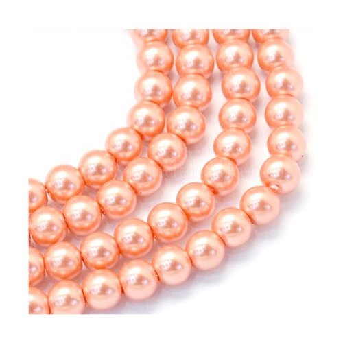 50 perles rondes en verre nacré fabrication bijoux 6 mm orange clair