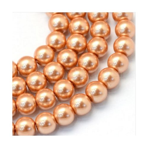 50 perles rondes en verre nacré fabrication bijoux 6 mm saumon