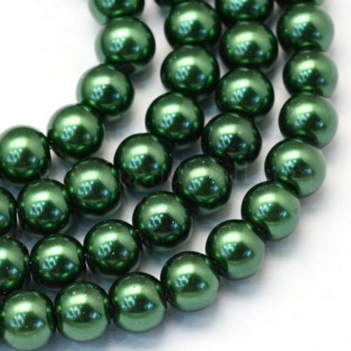 15 perles rondes en verre nacré fabrication bijoux 10 mm vert fonce