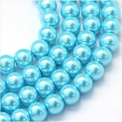 15 perles rondes en verre nacré fabrication bijoux 10 mm bleu clair