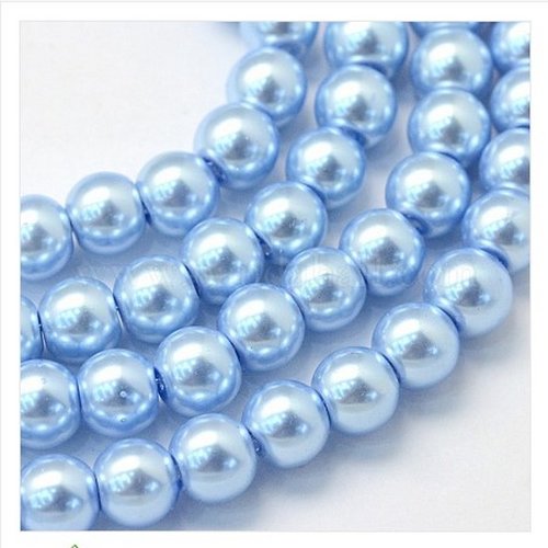 15 perles rondes en verre nacré fabrication bijoux 10 mm bleu