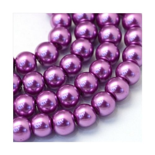 15 perles rondes en verre nacré fabrication bijoux 10 mm violet