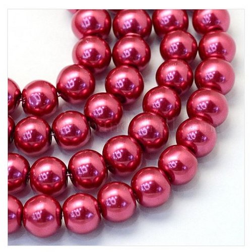 15 perles rondes en verre nacré fabrication bijoux 10 mm fuschia fonce