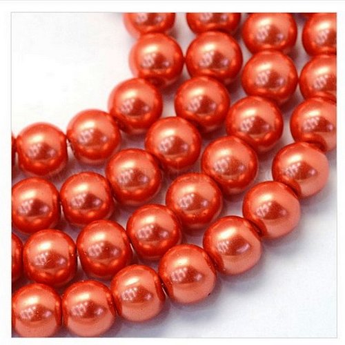 15 perles rondes en verre nacré fabrication bijoux 10 mm orange fonce