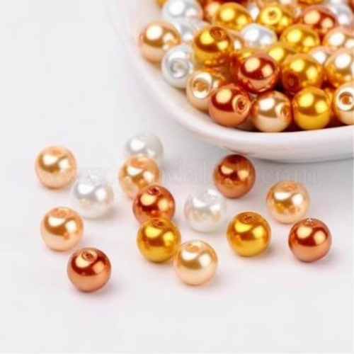Perles ronde de verre nacré 6 mm en mélange fabrication bijoux dore
