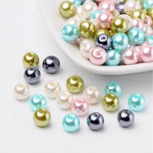 Perles ronde de verre nacré 6 mm en mélange fabrication bijoux rose bleu vert