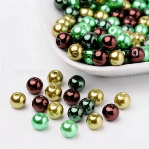 Perles ronde de verre nacré 6 mm en mélange fabrication bijoux marron vert