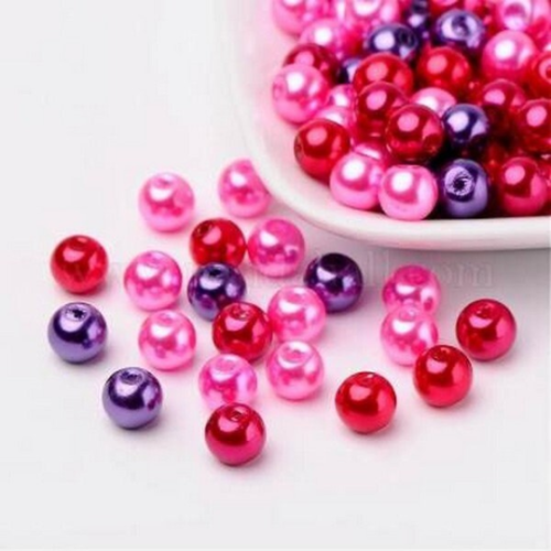 Perles ronde de verre nacré 6 mm en mélange fabrication bijoux rose violet rouge