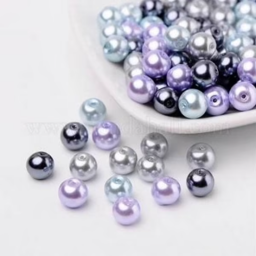Perles ronde de verre nacré 6 mm en mélange fabrication bijoux mauve bleu gris