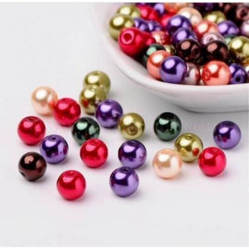 Perles ronde de verre nacré 8 mm en mélange fabrication bijoux multicolore