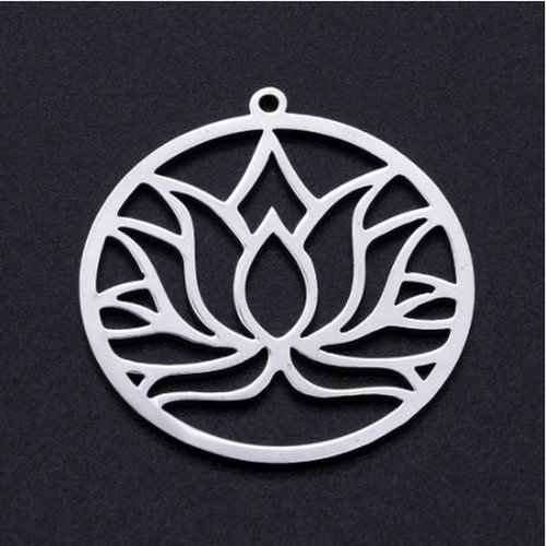 1 médaille charm breloque acier inoxydable 30 mm lotus a359 x