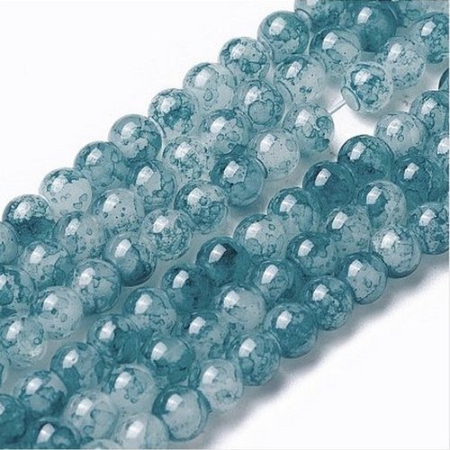 Fil de 98 perles ronde en verre craquelé fabrication bijoux bleu