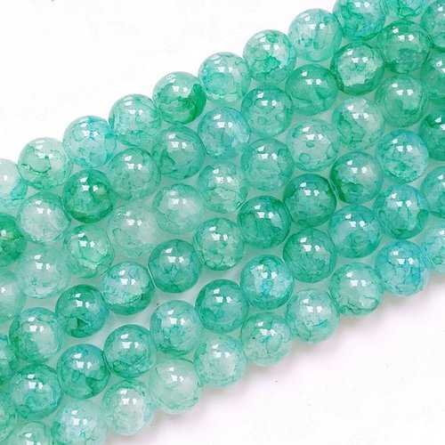 Fil de 98 perles ronde en verre craquelé fabrication bijoux vert
