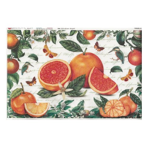 1 feuille de papier de riz 22,5 x 32 cm découpage collage paper designs orange feuillage papillon 0152