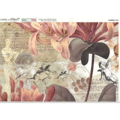 1 feuille de papier de riz 22,5 x 32 cm découpage collage paper designs fleur ange 0386
