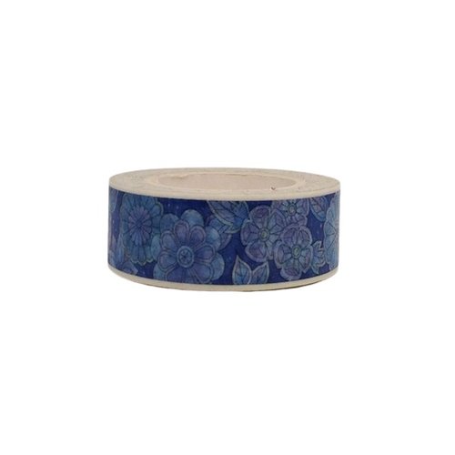Washi masking tape ruban adhésif décoration 15 mm x 9 m fleuri bleu