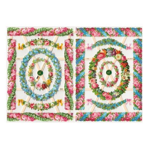 1 feuille chromos image relief collage découpage rangee couronne de fleurs 7352