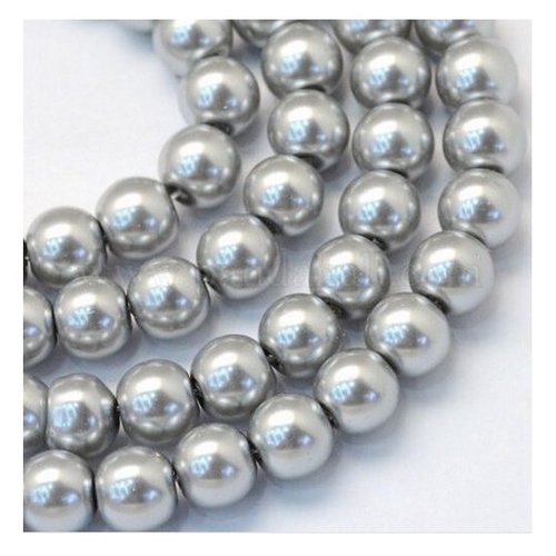 50 perles rondes en verre nacré fabrication bijoux 6 mm gris