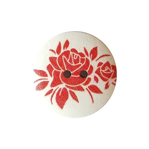4 boutons rond en bois peint scrapbooking 3 cm fleur rose rouge