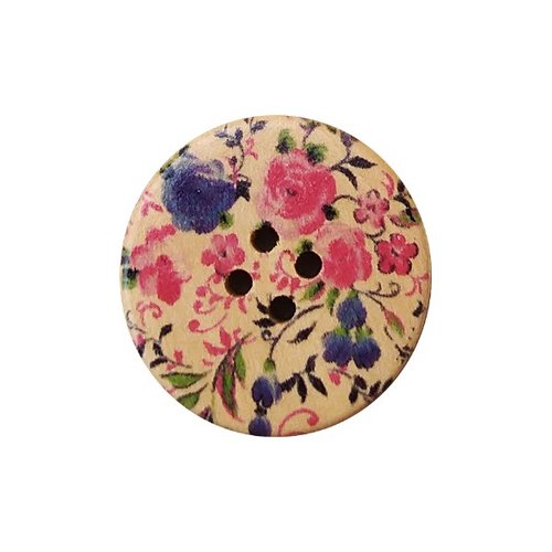 4 boutons rond en bois peint scrapbooking 3 cm fleur rose bleu