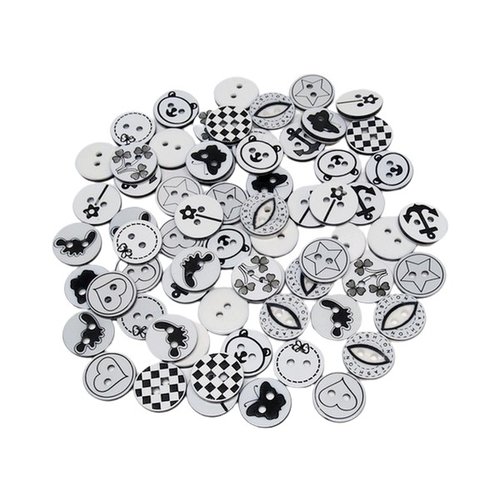 60 boutons fantaisie couture layette scrapbooking  1.3 cm mix blanc noir
